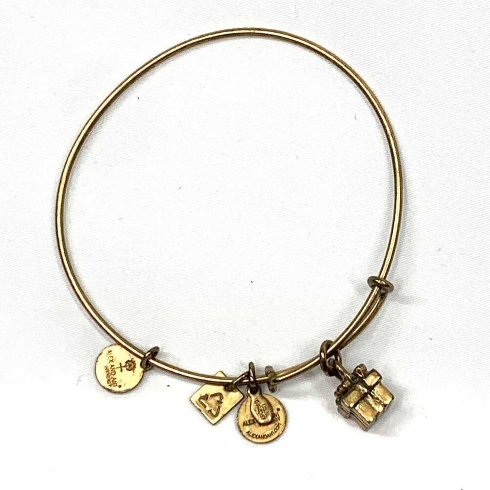 Alex and Ani Gift Box Charm Bracelet Gold Finish - Expands 2"- 3.5"
